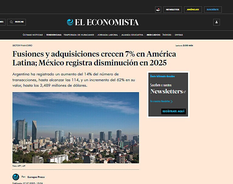 Fusiones y adquisiciones crecen 7% en Amrica Latina; Mxico registra disminucin en 2025